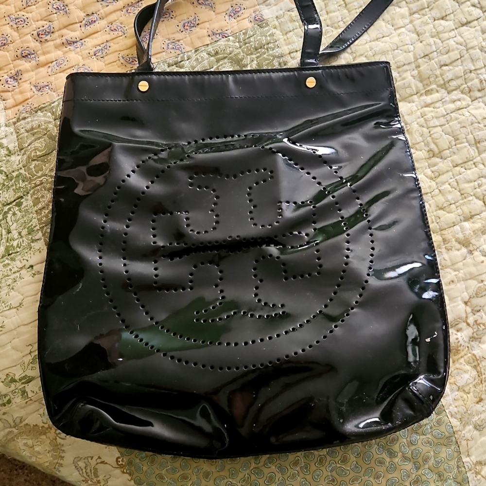 Tory Burch patent tote 13x13